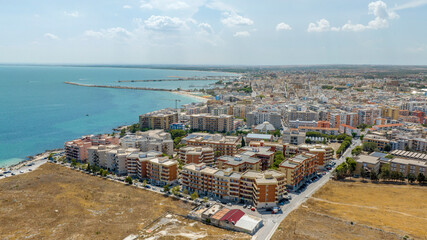 Aerial view of the outskirts of Manfredonia, located in the province of Foggia, in Puglia, Italy....