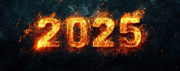 Year 2025 dramatically engulfed in flames, presented on a dark background.