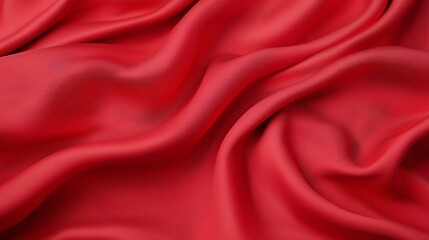 Fototapeta premium A vibrant red fabric drapes elegantly, showcasing its rich texture and smooth surface, perfect for garments or decorative uses.