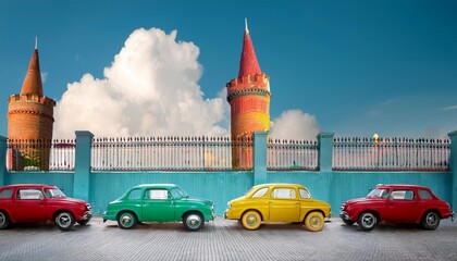 Obraz premium cars near the mosque in the city with white background