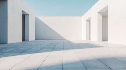 Obraz premium A minimalist, modern architectural space featuring clean lines, open areas, and soft natural light creating an inviting atmosphere.