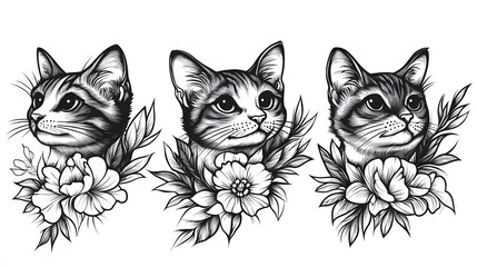 Obraz premium set of silhouette cats on white background