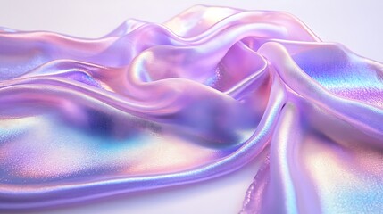 Obraz premium A flat lay of a purple and pink iridescent fabric background, Abstract background silky fabric cloths