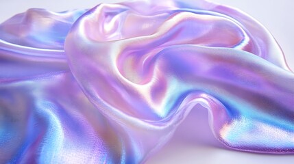 Fototapeta premium A flat lay of a purple and pink iridescent fabric background, Abstract background silky fabric cloths