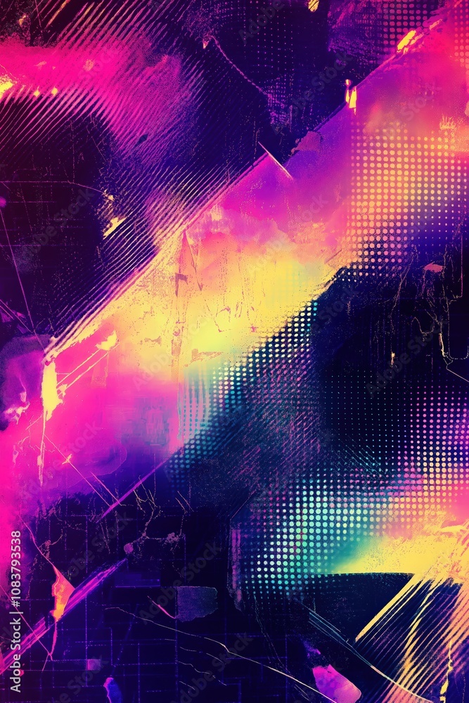 Poster vibrant abstract design featuring bold colors and dynamic patterns created digitally