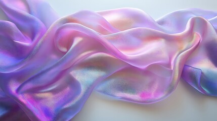 Obraz premium A flat lay of a purple and pink iridescent fabric background, Abstract background silky fabric cloths