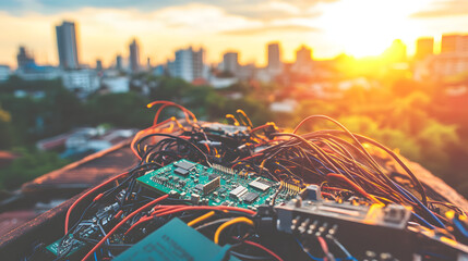 Obraz premium Electronic waste pile of discarded computer monitors, keyboards, and other electronic devices, symbolizing the growing issue of e-waste and the need for sustainable technology solutions.