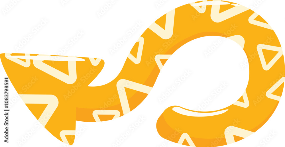 Poster yellow bending arrow pointing left with triangle pattern isolated on white background
