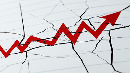 Obraz premium cracked financial graph with upward arrows, symbolizing economic recovery and challenges. image reflects complexities of market trends and financial resilience