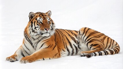 Obraz premium Tiger lying down isolated on white background