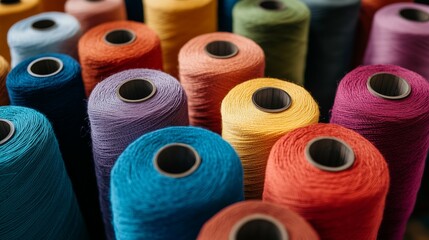 industrial yarn factory with colorful spools of thread