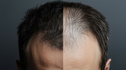 Obraz premium Before and after comparison thinning hair loss regrowth or transplant surgery or anti-hair loss procedures treatment 