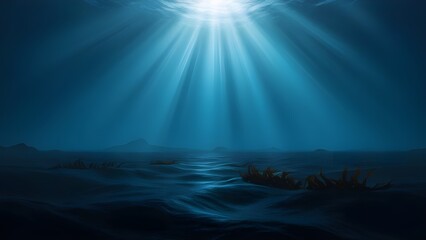Underwater Sea - Deep Water Abyss With Blue Sun light
