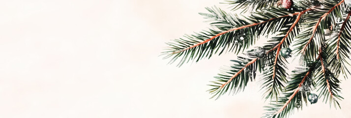 Obraz premium Aesthetic Christmas template with minimalistic watercolor pine branch frame. Generative AI