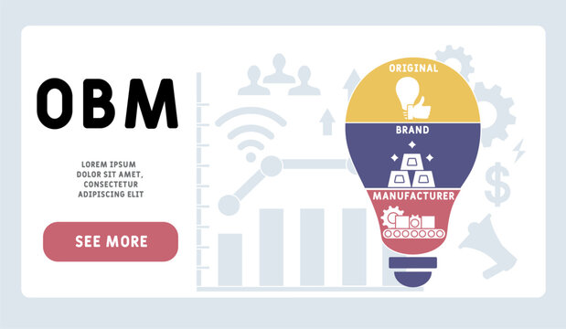 OBM - original brand manufacturer acronym. business concept background. vector illustration concept with keywords and icons. lettering illustration with icons for web banner, flyer, landing pag