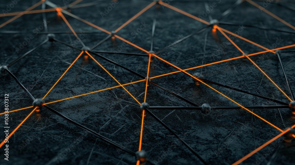 Poster abstract top view of a digital network with connections and nodes, symbolizing data flow and interac