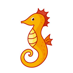Vector seahorse icon with line, kawaii illustration of cartoon seahorse, hand drawing style, isolated on white background