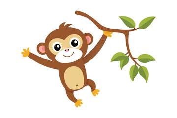 Obraz premium cartoon monkey hanging vector illustration with white background
