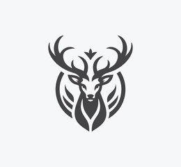 Deer logo design. Heraldic deer emblem illustration. Deer head silhouette