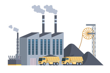 Obraz premium Coal power plant flat vector front view illustration, flat style, editable element