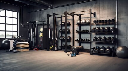 Naklejka premium A photo of an organized fitness equipment storage spa