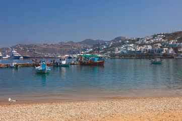 Narrow streets of Mykonos, luxury greek island