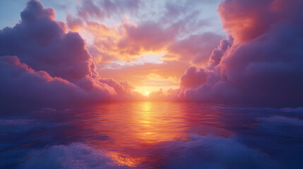 Fototapeta premium Sunset Ocean 3D Render: Vibrant Cloudscape