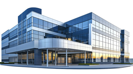 Contemporary Modern Office Building Featuring a Stunning Glass Facade at Beautiful Sunset