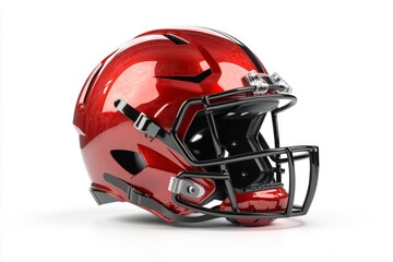 Fototapeta premium A vibrant red football helmet shines with polished detail. This sleek design offers safety and style. Perfect for sports enthusiasts and team spirit. Generative AI