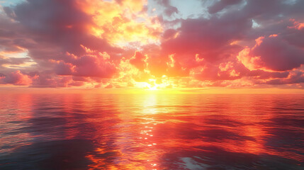 Fototapeta premium Fiery Sunset Ocean Background Illustration