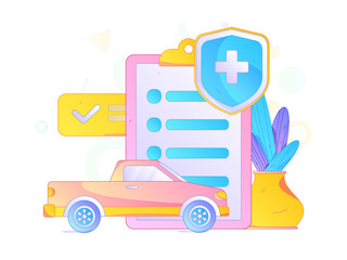 Naklejka premium Buy insurance for car flat character vector concept operation illustration 