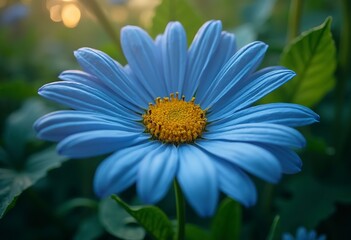 Obraz premium Close-up of a blue daisy flower with a yellow center