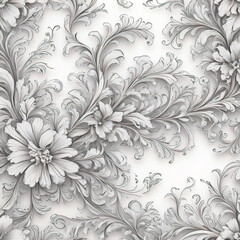 Fototapeta premium Set of floral corners with minimalistic baroque pattern, vector illustration, monochrome, isolated on white background
