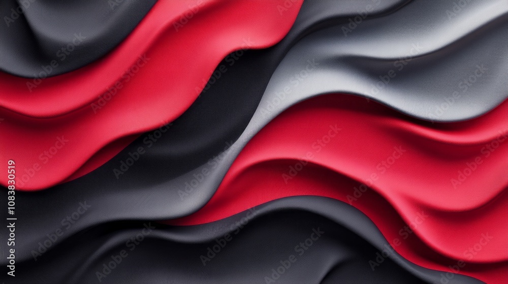 Aufkleber a red and black striped fabric with a wave pattern