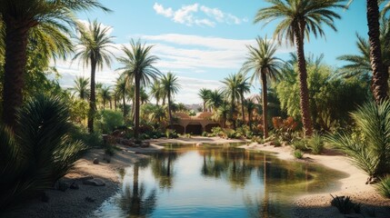 Obraz premium A Desert Oasis with Palm Trees