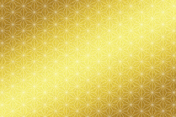 白い麻の葉模様を合成した金屏風の様な背景(アンティークゴールド)斜めグラデーション