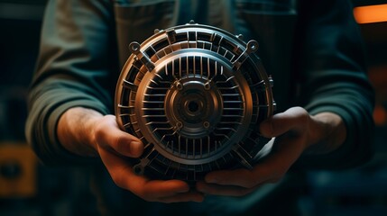 Obraz premium A photo of a mechanics hands holding a transmission filter