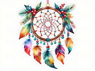 Bohemian Dreamcatcher Christmas Bauble: A Cultural Blend of Cozy Lighting & Watercolor Charm