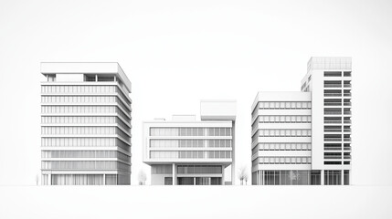 building isolated on white, Modernist architecture, building design, contemporary architecture, urban buildings, sketch of building