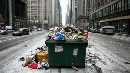 Urban Trash Bin on Busy City Street