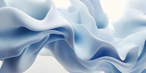 Obraz premium Premium minimalist abstract style silk 3d rendering, main colors are light blue and white, 3D, abstract, illustration, advertising, wallpaper, background, poster, business, e-commerce, cover, base map