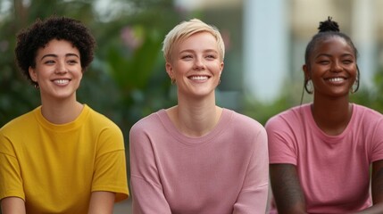Obraz premium Diverse group of young people sitting together in a natural outdoor setting engaged in a supportive and encouraging conversation They appear to be relaxed happy