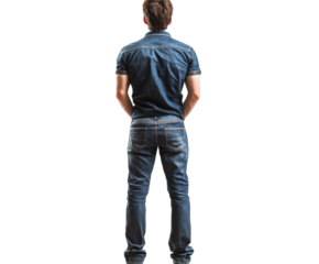 Man in Denim Outfit - Back View , isolated on white background png
