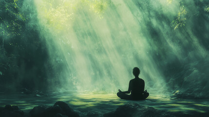 Obraz premium A person meditating in a peaceful, serene environment with a soft, natural light