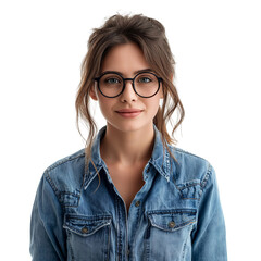Obraz premium Portrait of businesswoman in Jeans shirt isolated on transparent background