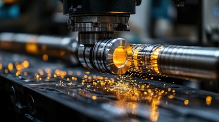 Naklejka premium Close-up of Industrial Machine Cutting Metal