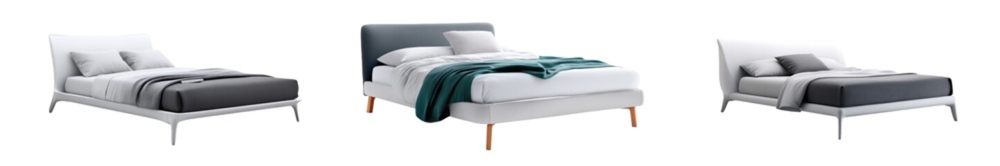 Obraz premium Modern White and Grey Beds Bedroom Furniture Collection Contemporary Design Single on transparent background