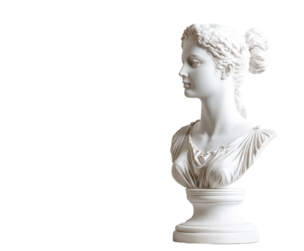 Sculpture showcase classic white bust art studio 3d model minimalist environment side perspective timeless elegance
