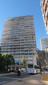 Monaco, facade of the new residential quarter of One, magnificent apartments, a foot zone with a large number magnificent branded shops and restaurants, place Casino