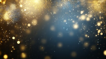 Obraz premium Celebrate New Year's Eve with a dazzling display of gold and blue fireworks against a vibrant bokeh backdrop. Capture the magic of the moment with this captivating abstract holiday background